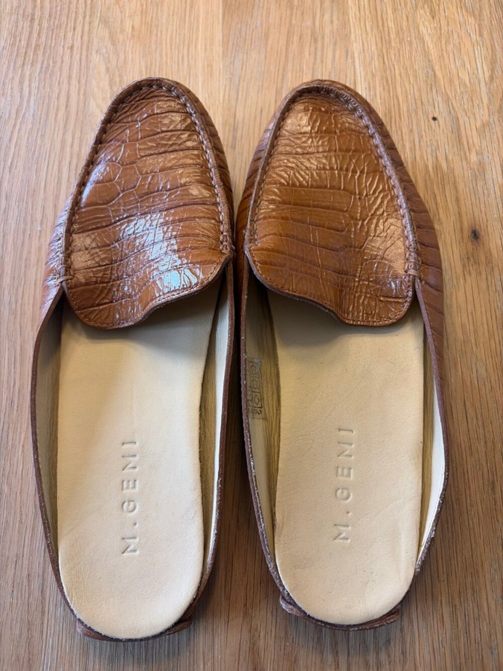 M.Gemi Womens 39 Brown Croc Embossed Leather Mule Loafers Made Italy
